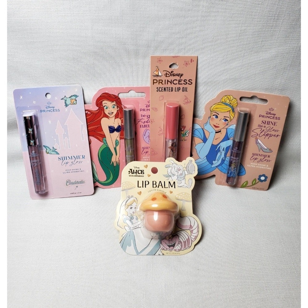 Disney Princess Lip Gloss/Balm/Oil-Lot 5 NEW & Sealed Cinderella,Alice,Moana Ect